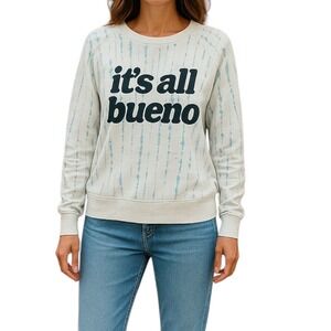 Zoe + Liv Long Sleeve Its All Bueno White Blue Sweatshirt L